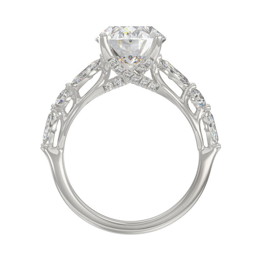 Elegant 14K White Gold  Bridal Fancy Ring for Ladies 3 3/4CT Round &amp; Marquise&amp; Oval Cut Diamonds 3.00CT Center stone (Color F-G -Clarity VS1/VS2)