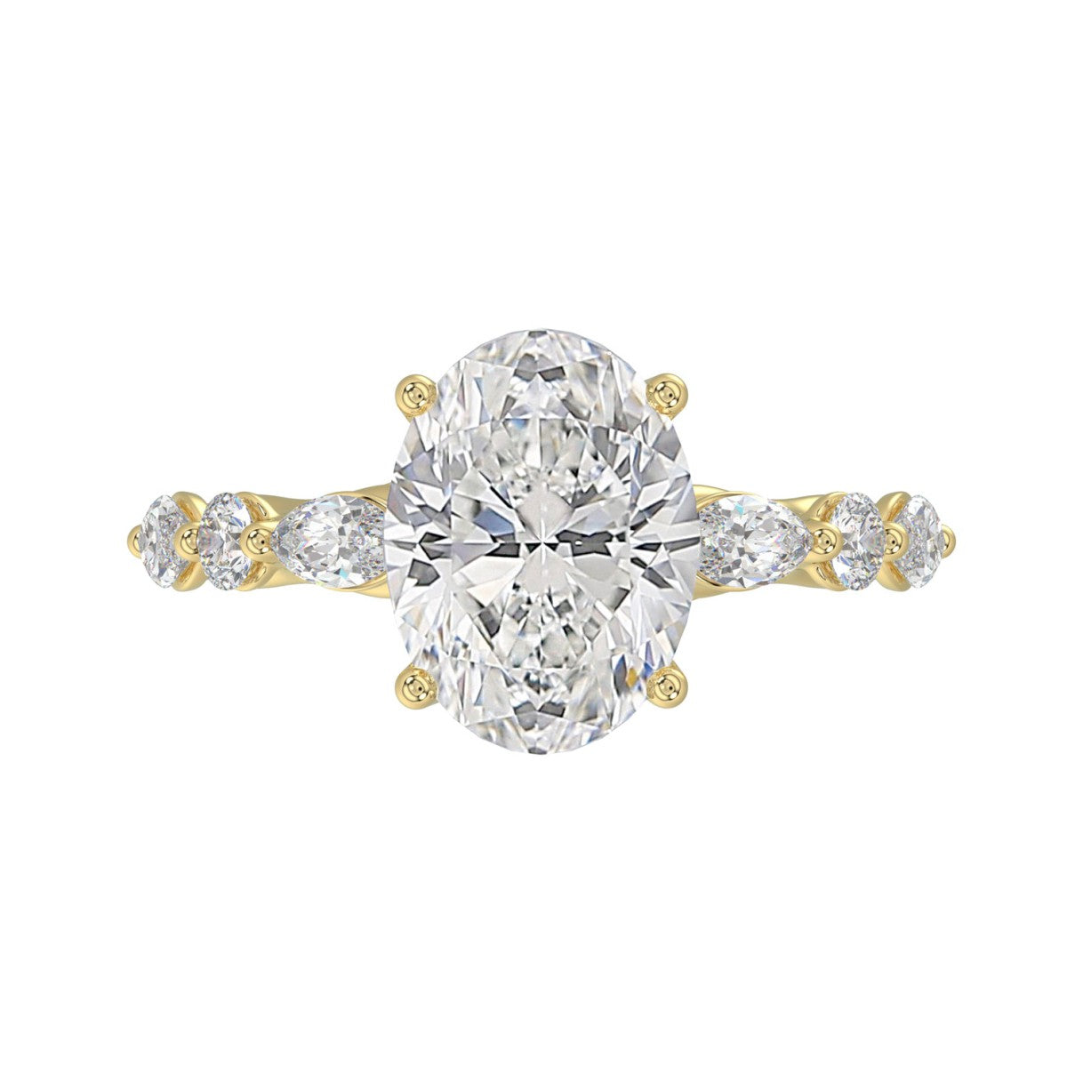 Elegant 14K Yellow Gold  Bridal Fancy Ring for Ladies 3 3/4CT Round &amp; Marquise&amp; Oval Cut Diamonds 3.00CT Oval Center stone (Color F-G -Clarity VS1/VS2)