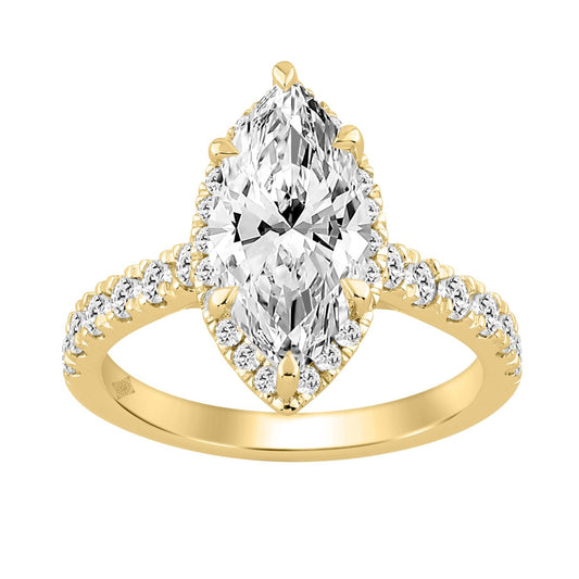 Luxury 14K Yellow Gold 3 3/4Ct Round &amp; Marquise Diamond Halo Ring Elegant Bridal Engagement Ring For Women 3Ct Marquise Center Stone (Color F-G -Clarity Vs1/Vs2)
