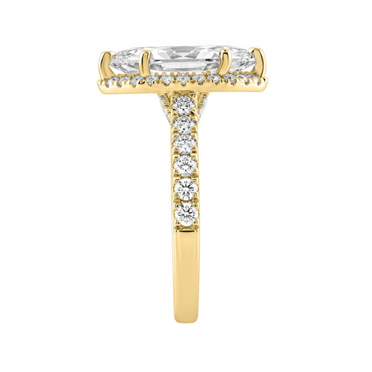 Luxury 14K Yellow Gold 3 3/4Ct Round &amp; Marquise Diamond Halo Ring Elegant Bridal Engagement Ring For Women 3Ct Marquise Center Stone (Color F-G -Clarity Vs1/Vs2)