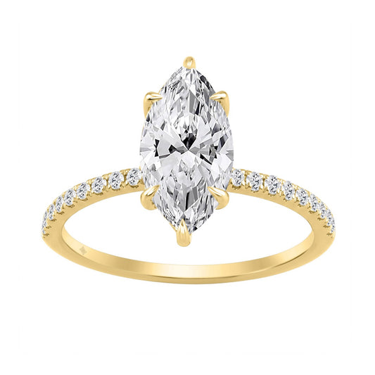 14K YELLOW GOLD 1 3/4CT MARQUISE/ROUND DIAMOND LADIES RING (CENTER STONE MARQUISE DIAMOND 1 1/2CT)