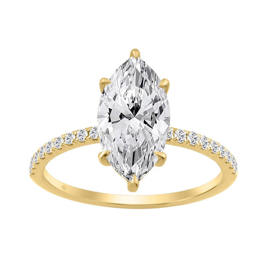 14K YELLOW GOLD 2 1/4CT MARQUISE/ROUND DIAMOND LADIES RING (CENTER STONE MARQUISE DIAMOND 2CT)