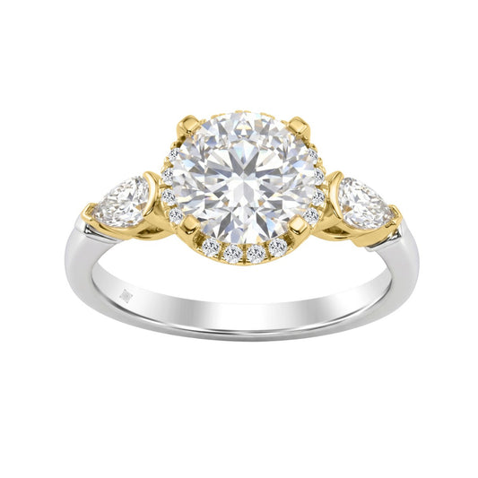 14K White/Yellow Gold 2 1/2Ct Round & Pear Cut Diamond Halo Bridal Ring Engagement Ring For Women 2Ct Round Center Stone (Color F-G -Clarity Vs1/Vs2)