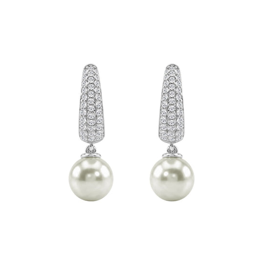 10K White Gold 1/2 Ct Round Diamond &amp; Pearl Hoop Earrings For Women  Classic Pear Shape Drop Fine Jewelry (Color F-G Clarity Vs1/Vs2)
