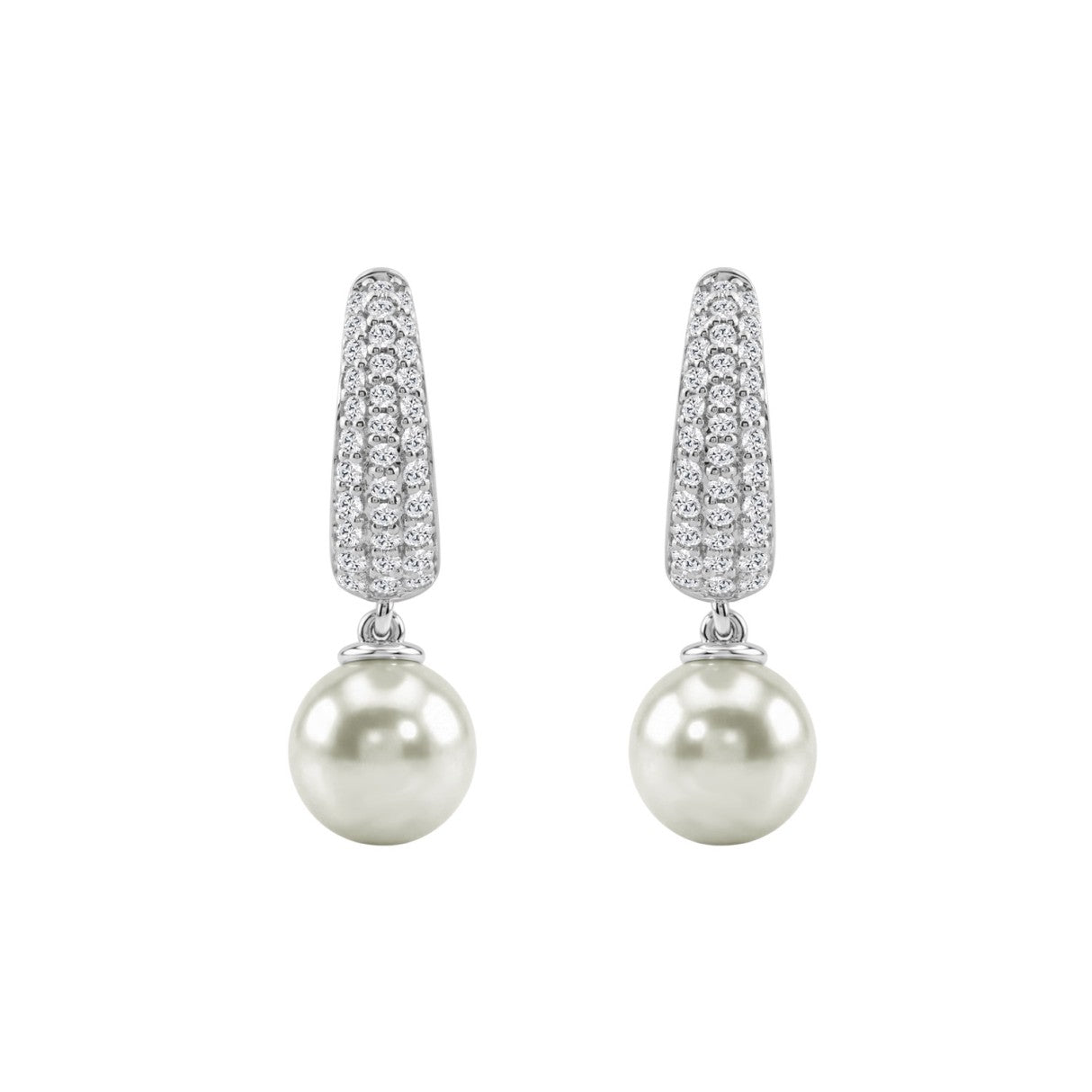 10K White Gold 1/2 Ct Round Diamond &amp; Pearl Hoop Earrings For Women  Classic Pear Shape Drop Fine Jewelry (Color F-G Clarity Vs1/Vs2)