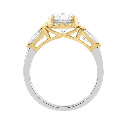 2 3/4Ct Oval Center Stone Round Diamond Three-Stone Ladies Bridal Ring With Pear Side Stones In 14K White/Yellow Gold (Color F-G -Clarity Vs1/Vs2)
