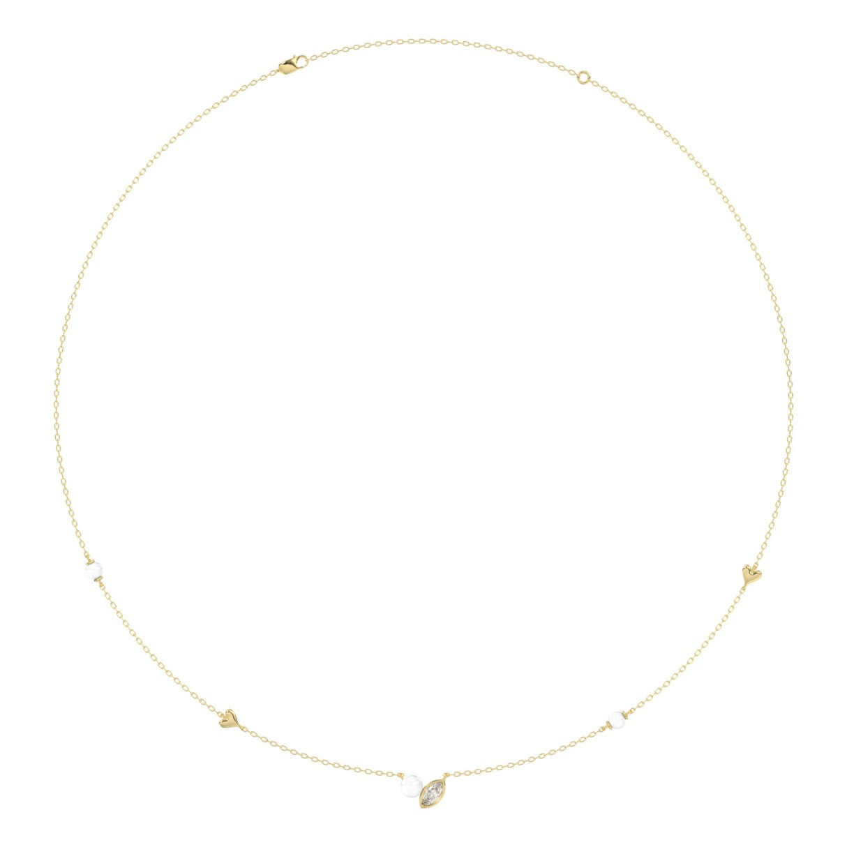10K Yellow Gold Pearl &amp; Ladies Necklace 1/5CT  Marquise Diamonds (Color F-G -Clarity VS1/VS2)
