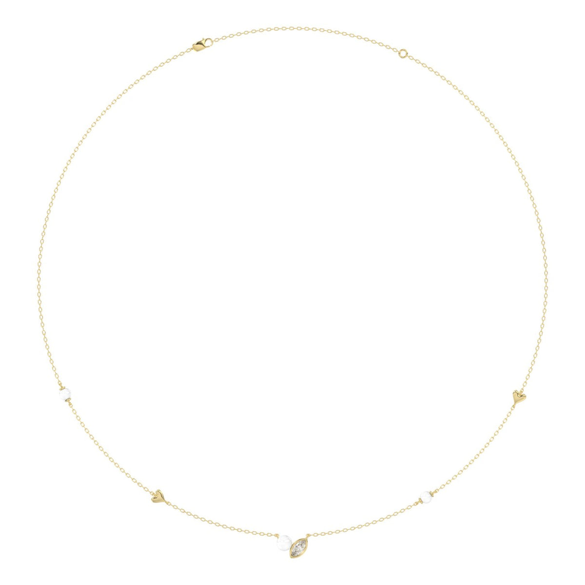 10K Yellow Gold Pearl &amp; Ladies Necklace 1/5CT  Marquise Diamonds (Color F-G -Clarity VS1/VS2)
