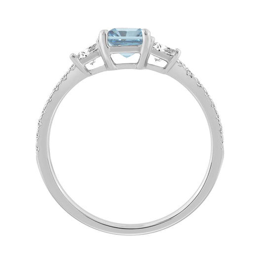 14K White Gold  1 1/2CT Trapezoid/Round/Radiant Cut Blue Diamond Three-Stone Engagement  Ladies Ring 1.00CT Radiant Center stone (Color F-G -Clarity V