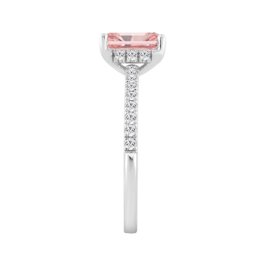 1 1/4CT Elegance Ring 14k Round/Radiant Diamond White Gold 1.00CT Pink Radiant Center stone (Color F-G -Clarity VS1/VS2)