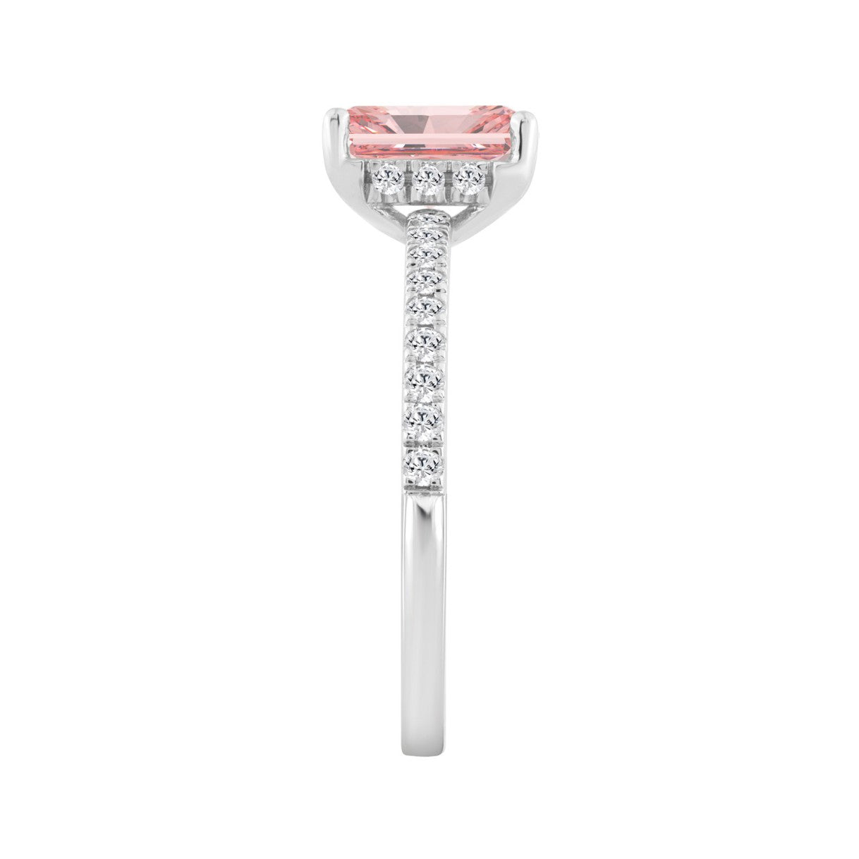 1 1/4CT Elegance Ring 14k Round/Radiant Diamond White Gold 1.00CT Pink Radiant Center stone (Color F-G -Clarity VS1/VS2)
