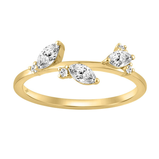 Elegant 10K Yellow Gold Lab-Grown Diamond Classic Ladies Ring 1/3Ct Round & Marquise Diamond Fashion Design (Color F-G -Clarity Vs1/Vs2)