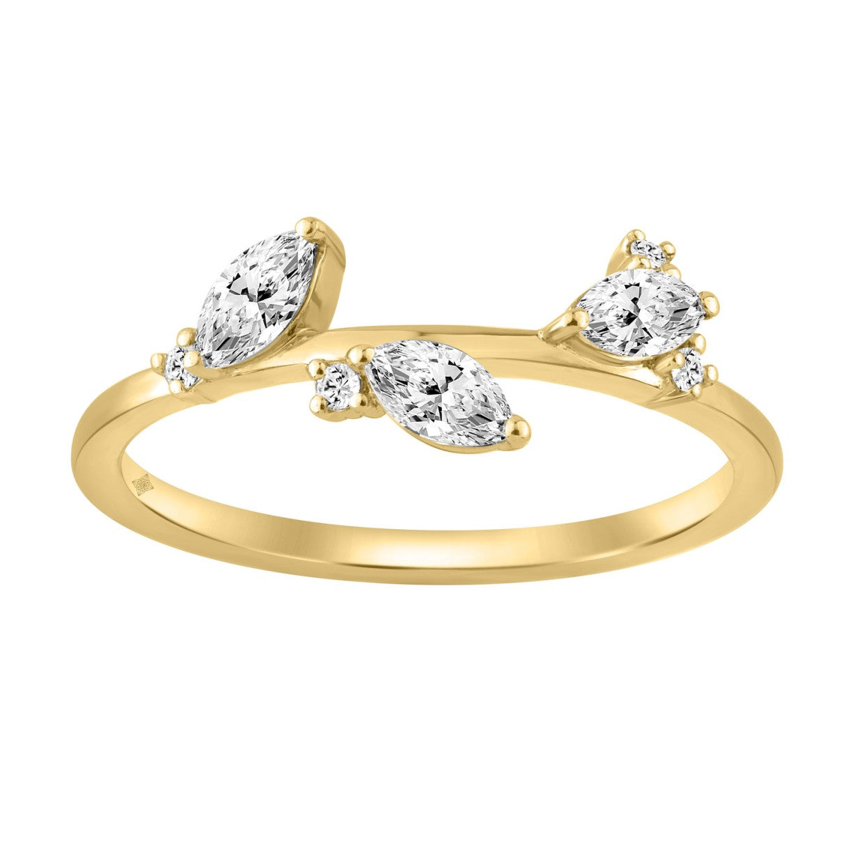 Elegant 10K Yellow Gold Lab-Grown Diamond Classic Ladies Ring 1/3Ct Round & Marquise Diamond Fashion Design (Color F-G -Clarity Vs1/Vs2)
