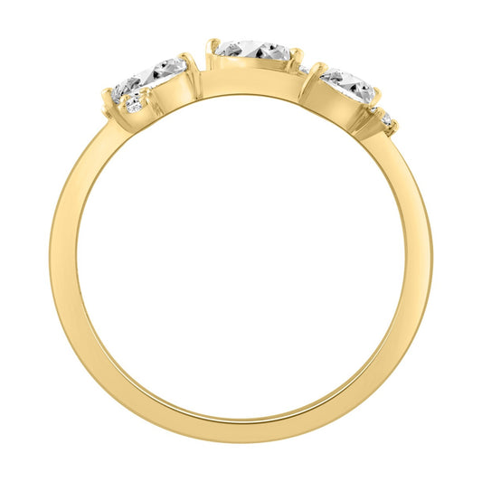 Elegant 10K Yellow Gold Lab-Grown Diamond Classic Ladies Ring 1/3Ct Round & Marquise Diamond Fashion Design (Color F-G -Clarity Vs1/Vs2)