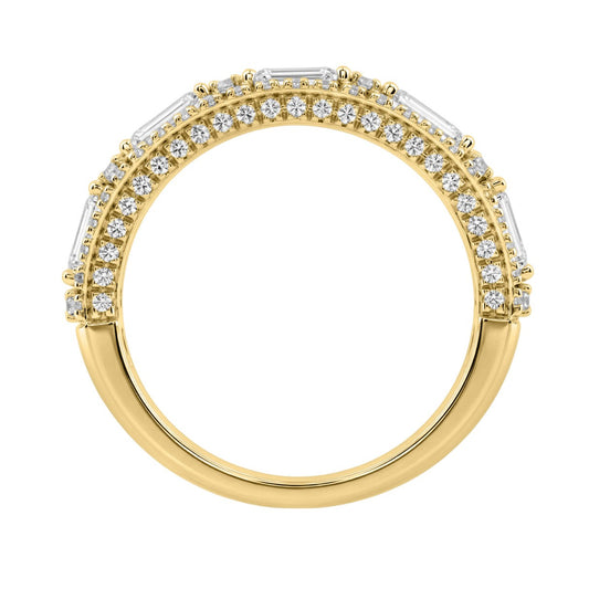 Luxury 2.00Ct 14K Yellow Gold Lab-Grown Diamond Anniversary Ladies Ring Radiant Center & Round Side Diamonds (Color F-G -Clarity Vs1/Vs2)