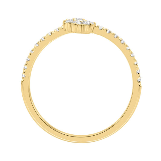 Elegant 10K Yellow Gold 1/4Ct Ladies Ring With Round Diamond Accents And Dangling Flower Charm