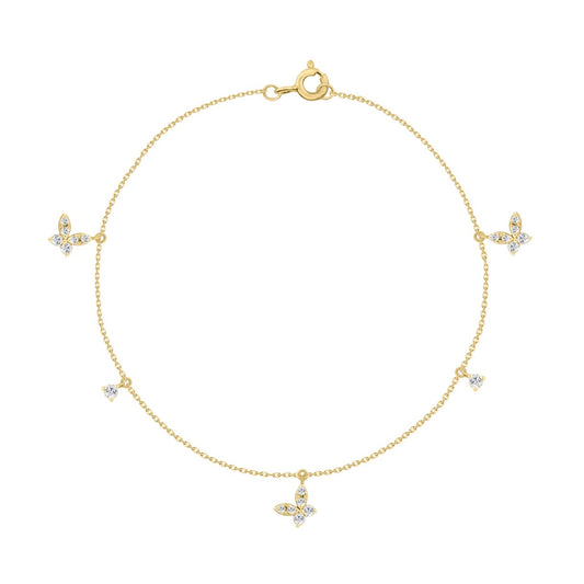 10K Yellow Gold Diamond Butterfly Bracelet For Ladies  1/3Ct Round Diamond Bracelet