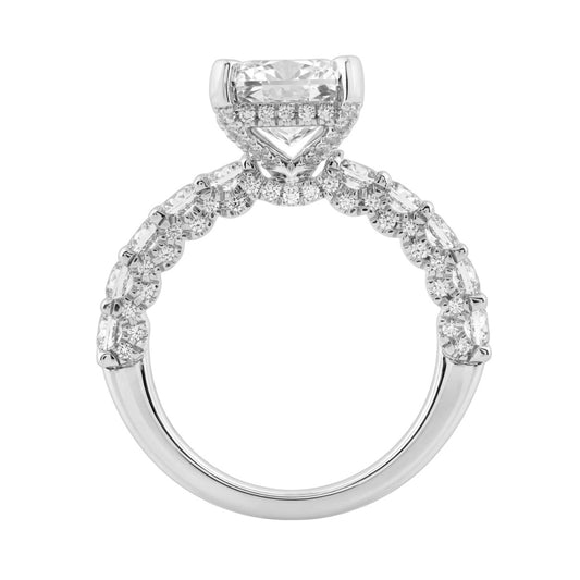 14K White Gold 5 1/2Ct Radiant Cut & Round Diamond Engagement Ring Women Bridal Wedding Ring 4Ct Radiant Center Stone (Color F-G -Clarity Vs1/Vs2)