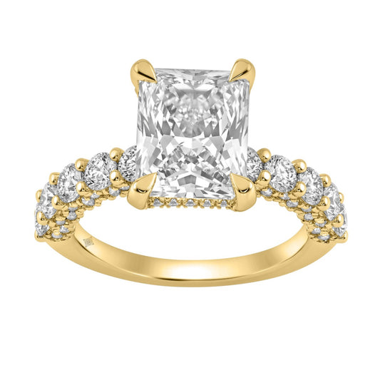 14K Yellow Gold 5 1/2Ct Radiant Cut &amp; Round Diamond Engagement Ring Women Bridal Wedding Ring 4Ct Radiant Center Stone (Color F-G -Clarity Vs1/Vs2)