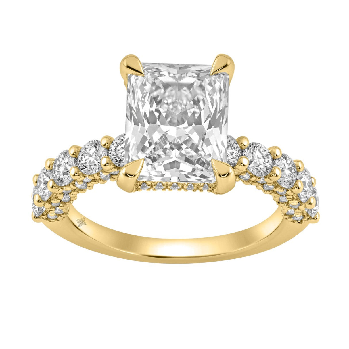 14K Yellow Gold 5 1/2Ct Radiant Cut &amp; Round Diamond Engagement Ring Women Bridal Wedding Ring 4Ct Radiant Center Stone (Color F-G -Clarity Vs1/Vs2)