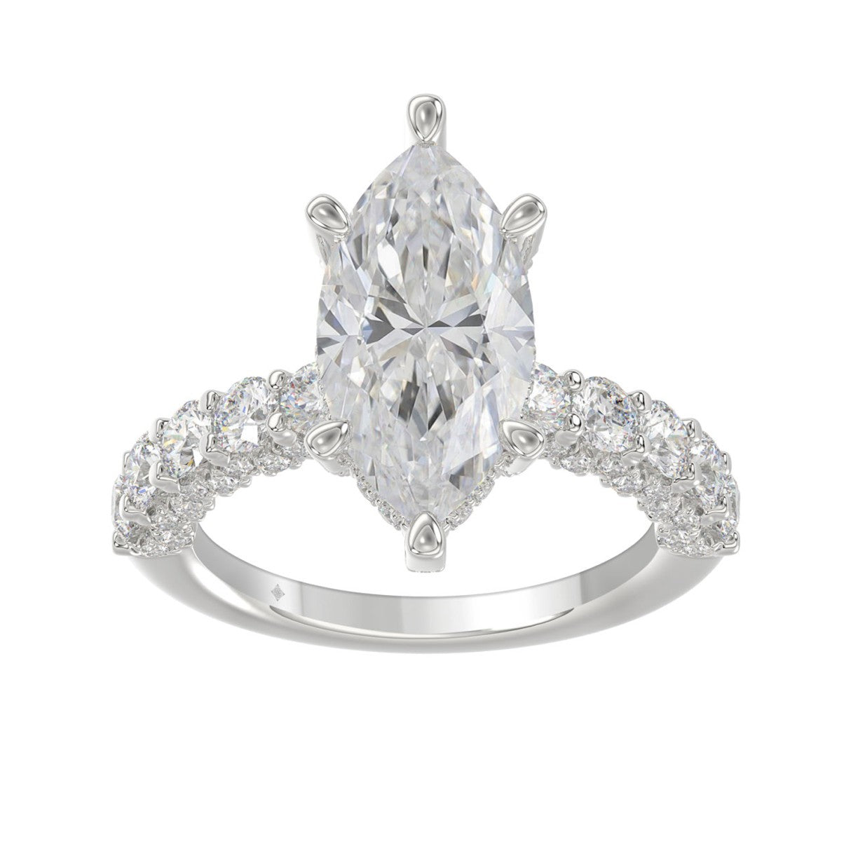14K White Gold 5 1/2Ct Marquise Cut & Round Diamond Engagement Ring Women Bridal Wedding Ring 4Ct Marquise Center Stone (Color F-G -Clarity Vs1/Vs2)