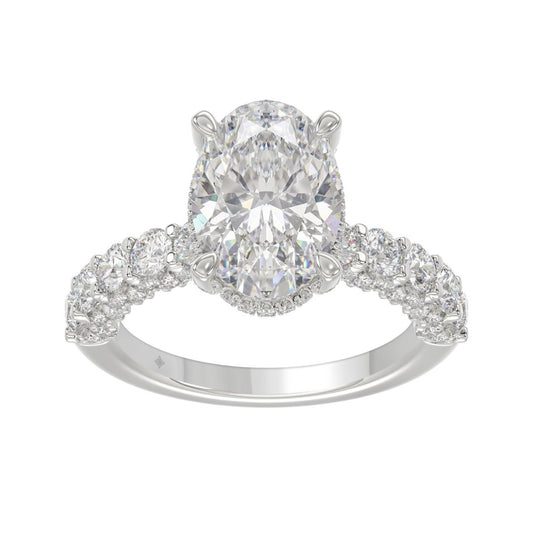 14K White Gold 5 1/2Ct Oval & Round Diamond Engagement Ring Women Bridal Wedding Ring 4Ct Oval Center Stone (Color F-G -Clarity Vs1/Vs2)
