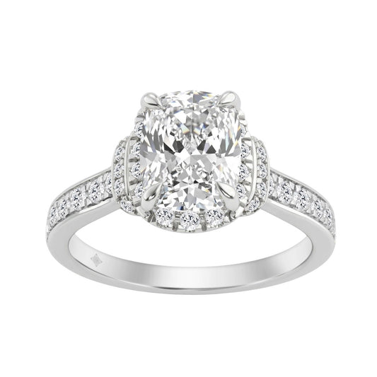 14K White Gold 2 1/2Ct Elongated Cushion Cut Diamond Halo Engagement Ring With Round Diamonds Bridal Ring For Women 2Ct Cushion Center Stone (Color F-G -Clarity Vs1/Vs2)