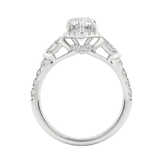 Luxury 14K White Gold 3.00 Ct Marquise, Oval And Round Diamond Halo Bridal Engagement Ring For Women 2Ct Marquise Center Stone (Color F-G -Clarity Vs1