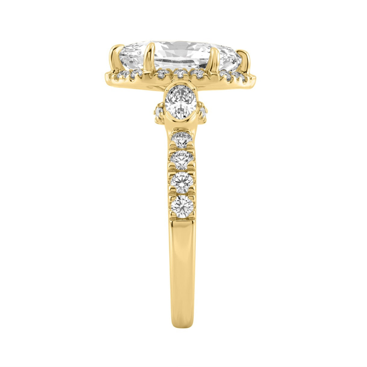 Luxury 14K Yellow Gold 3.00 Ct Marquise, Oval And Round Diamond Halo Bridal Engagement Ring For Women 2Ct Marquise Center Stone (Color F-G -Clarity Vs1/Vs2)