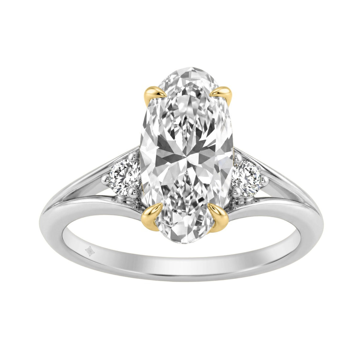 Elegance14K White/Yellow Gold Diamond Engagement Ring 2 1/4Ct Elongated Oval Center With Round Side Stones, Women Ring 2Ct  ELONGATED Oval Center Stone (Color F-G -Clarity Vs1/Vs2)