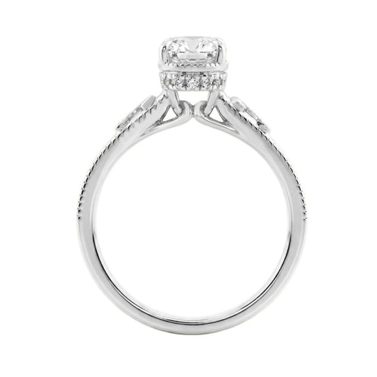 LADIES 14K White Gold 2 1/6Ct Diamond Engagement Ring Elongated Cushion Cut Center With Round Side Stones, Elegant Fine Ring 2Ct Cushion Center Stone (Color F-G -Clarity Vs1/Vs2)