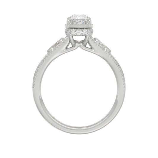LADIES 14K White Gold 2 1/6Ct Diamond Engagement Ring Elongated Cushion Cut Center With Round Side Stones, Elegant Fine Ring 2Ct Cushion Center Stone (Color F-G -Clarity Vs1/Vs2)