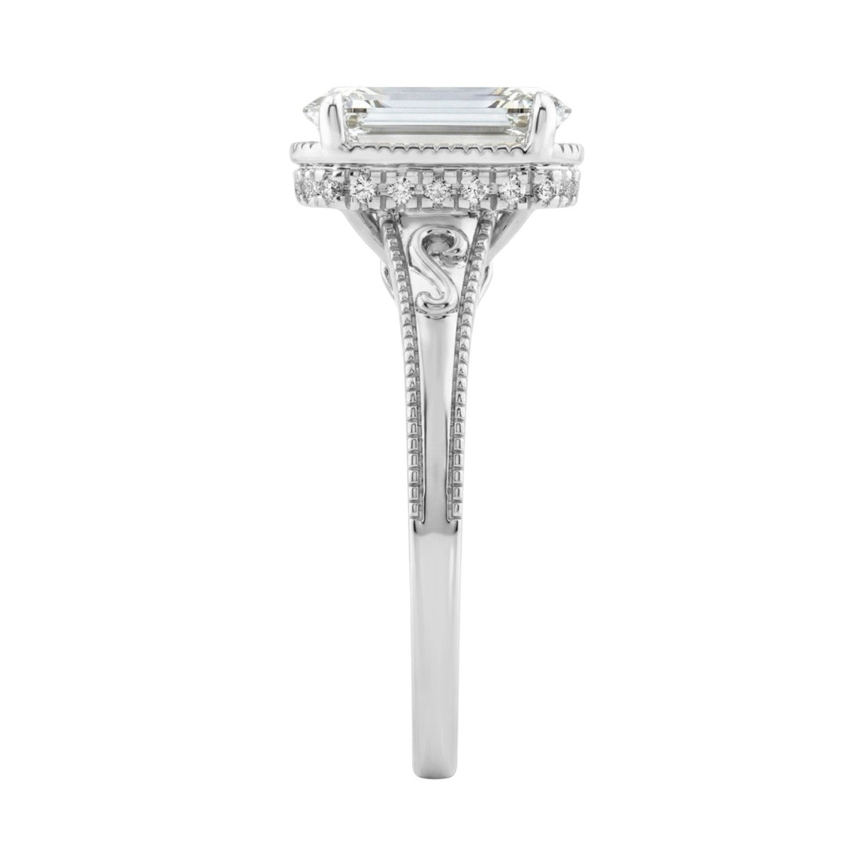 LADIES 14K White Gold 2 1/6Ct Diamond Engagement Ring Elongated Cushion Cut Center With Round Side Stones, Elegant Fine Ring 2Ct Cushion Center Stone (Color F-G -Clarity Vs1/Vs2)
