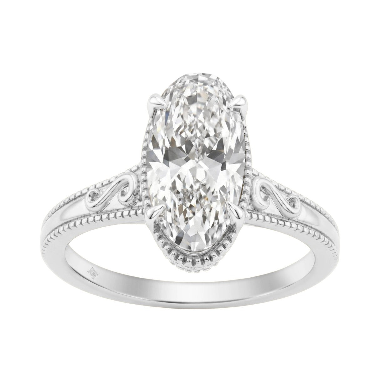 LADIES 14K White Gold 2 1/6Ct Diamond Engagement Ring Elongated Oval Cut Center With Round Side Stones, Elegant Fine Ring 2Ct Oval Center Stone (Color F-G -Clarity Vs1/Vs2)