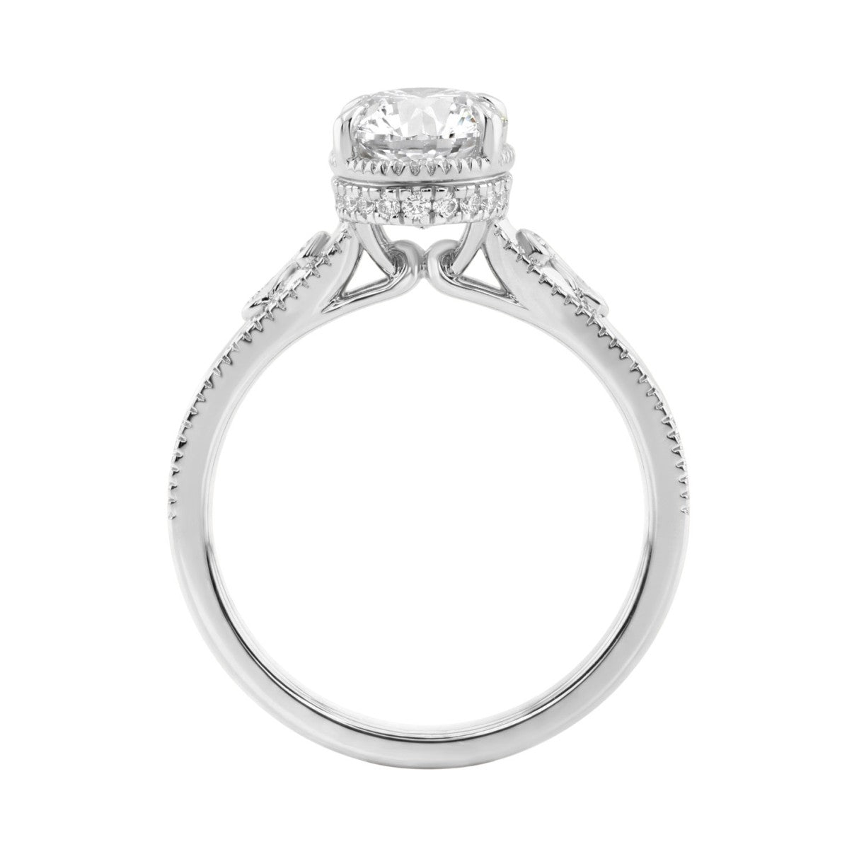LADIES 14K White Gold 2 1/6Ct Diamond Engagement Ring Elongated Oval Cut Center With Round Side Stones, Elegant Fine Ring 2Ct Oval Center Stone (Color F-G -Clarity Vs1/Vs2)
