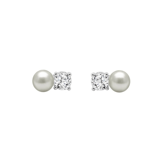 10K WHITE GOLD 1/4CT ROUND DIAMOND PEARL FASHION LADIES EARRINGS  CLASSIC FINE JEWELRY FOR HER (COLOR F-G CLARITY VS1/VS2)