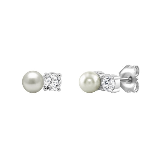 10K WHITE GOLD 1/4CT ROUND DIAMOND PEARL FASHION LADIES EARRINGS  CLASSIC FINE JEWELRY FOR HER (COLOR F-G CLARITY VS1/VS2)