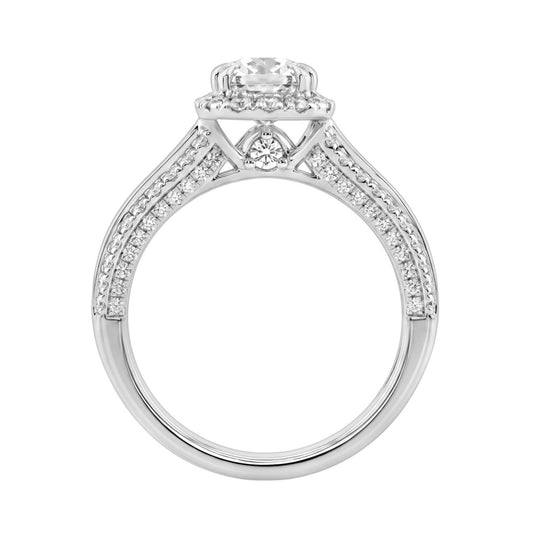 14K White Gold 3.00 Ct Diamond Halo Engagement Ring For Women Elongated 2Ct Cushion Cut Center Stone With Round & Baguette Side Stones, Luxury Bridal