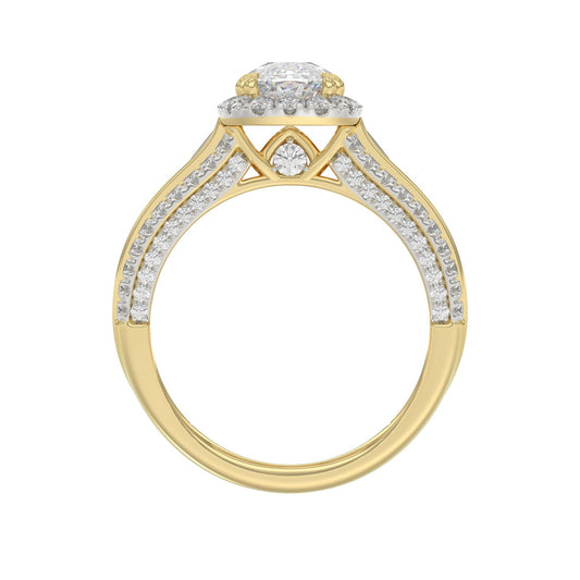 14K Yellow Gold 3.00 Ct Diamond Halo Engagement Ring For Women Elongated 2Ct Cushion Cut Center Stone With Round & Baguette Side Stones, Luxury Bridal Ring (Color F-G -Clarity Vs1/Vs2)