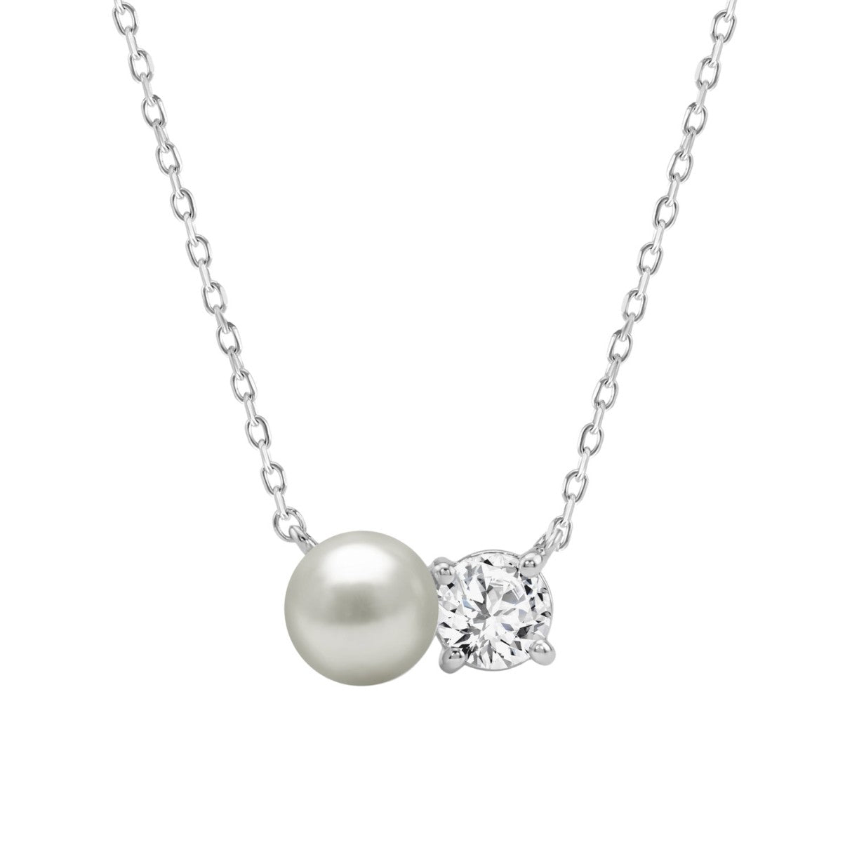 10K White Gold Pearl &amp; 1/4Ct Round Diamond Ladies Necklace  Elegant Fine Fashion Jewelry Gift For Women (Color F-G Clarity Vs1/Vs2)
