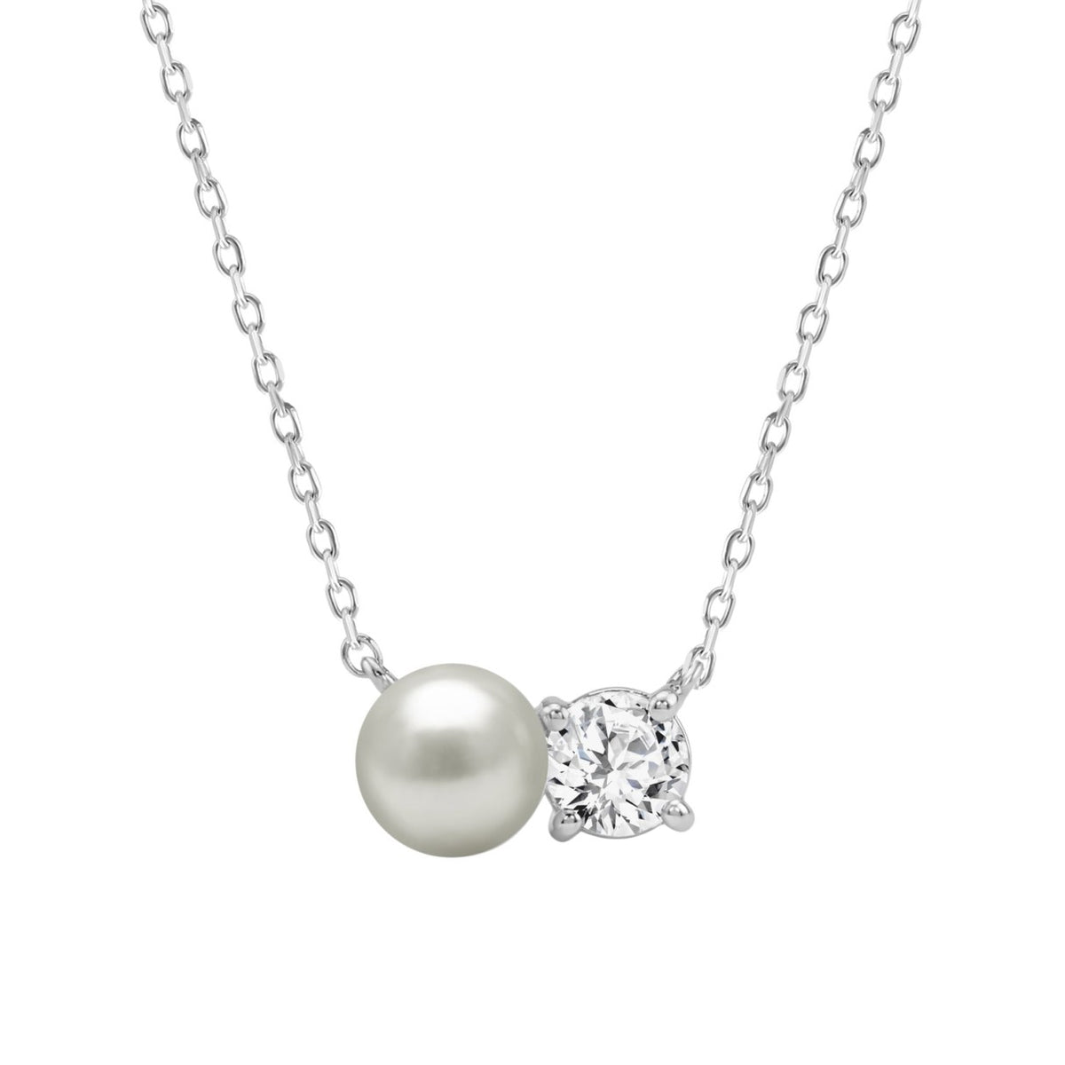 10K White Gold Pearl &amp; 1/4Ct Round Diamond Ladies Necklace  Elegant Fine Fashion Jewelry Gift For Women (Color F-G Clarity Vs1/Vs2)