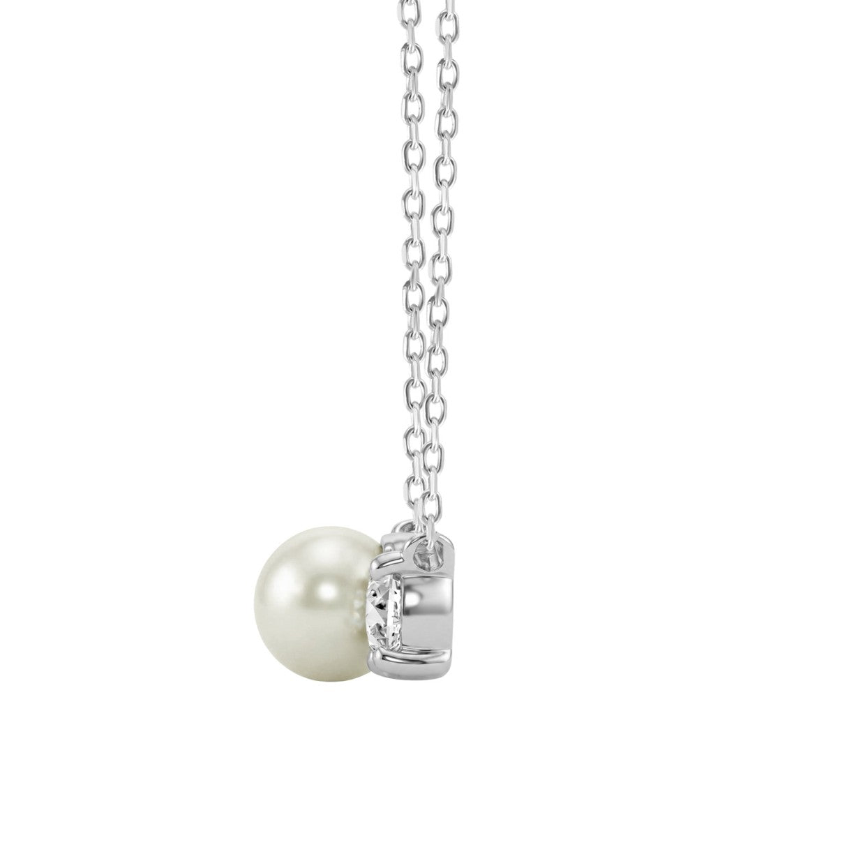 10K White Gold Pearl &amp; 1/4Ct Round Diamond Ladies Necklace  Elegant Fine Fashion Jewelry Gift For Women (Color F-G Clarity Vs1/Vs2)