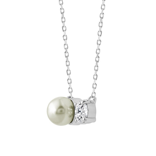 10K White Gold Pearl &amp; 1/4Ct Round Diamond Ladies Necklace  Elegant Fine Fashion Jewelry Gift For Women (Color F-G Clarity Vs1/Vs2)