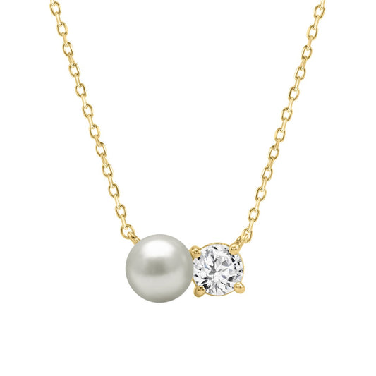 10K Yellow Gold Toi Et Moi Necklace With 1/4Ct Round Diamond & Pearl  Elegant Two Stone Necklace For Her (Color F-G -Clarity Vs1/Vs2)