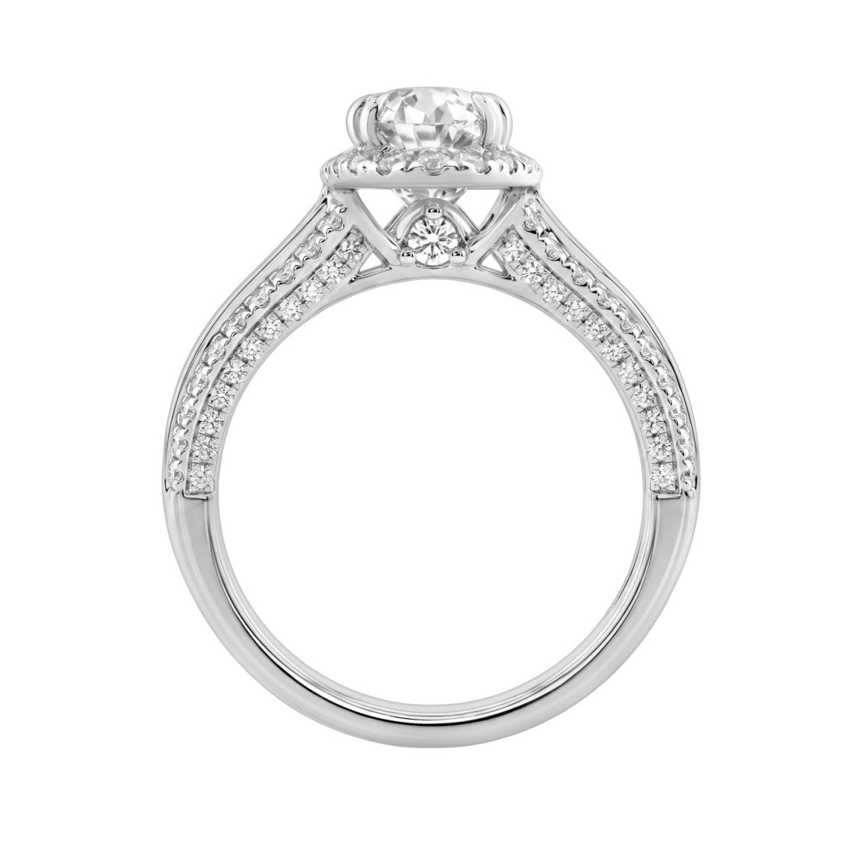 14K White Gold 3.00 Ct Diamond Halo Engagement Ring For Women Elongated 2Ct Oval Cut Center Stone With Round &amp; Baguette Side Stones, Luxury Bridal Ring (Color F-G -Clarity Vs1/Vs2)