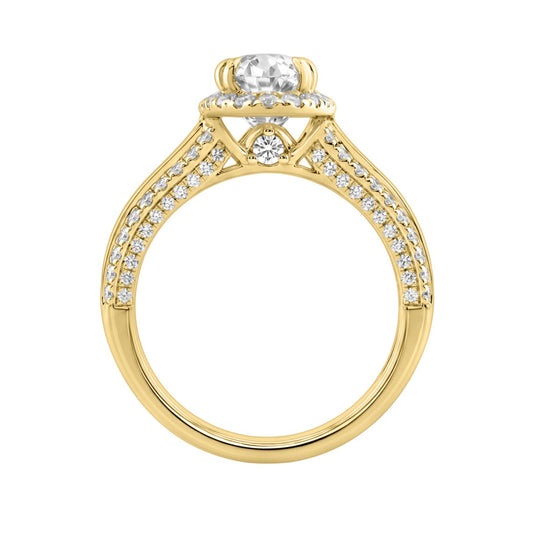 14K Yellow Gold 3.00 Ct Diamond Halo Engagement Ring For Women Elongated 2Ct Oval Cut Center Stone With Round & Baguette Side Stones, Luxury Bridal Ring (Color F-G -Clarity Vs1/Vs2)