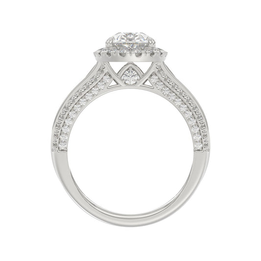 14K White Gold 3.00 Ct Diamond Halo Engagement Ring For Women Elongated 2Ct Pear Cut Center Stone With Round & Baguette Side Stones, Luxury Bridal Ring (Color F-G -Clarity Vs1/Vs2)