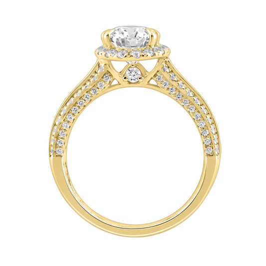 14K Yellow Gold 3.00 Ct Diamond Halo Engagement Ring For Women Elongated 2Ct Pear Cut Center Stone With Round & Baguette Side Stones, Luxury Bridal Ring (Color F-G -Clarity Vs1/Vs2)