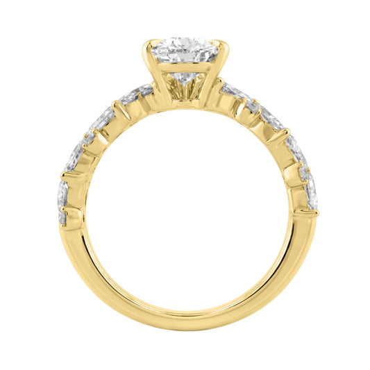 14K Yellow Gold 3.00 Ct Diamond Halo Engagement Ring For Women Elongated 2Ct Pear Cut Center Stone With Round &amp; Marquise Side Stones, Luxury Brida