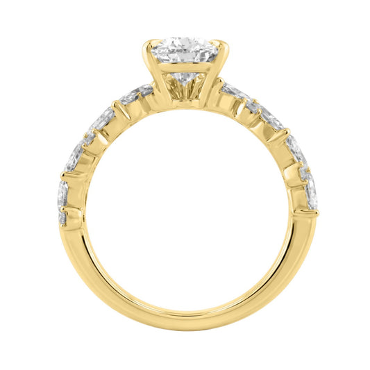 14K Yellow Gold 3.00 Ct Diamond Halo Engagement Ring For Women Elongated 2Ct Pear Cut Center Stone With Round &amp; Marquise Side Stones, Luxury Bridal Ring (Color F-G -Clarity Vs1/Vs2)
